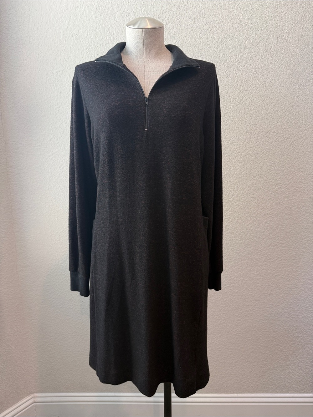 CAbi Black Long-Sleeve Zip-Neck Dress